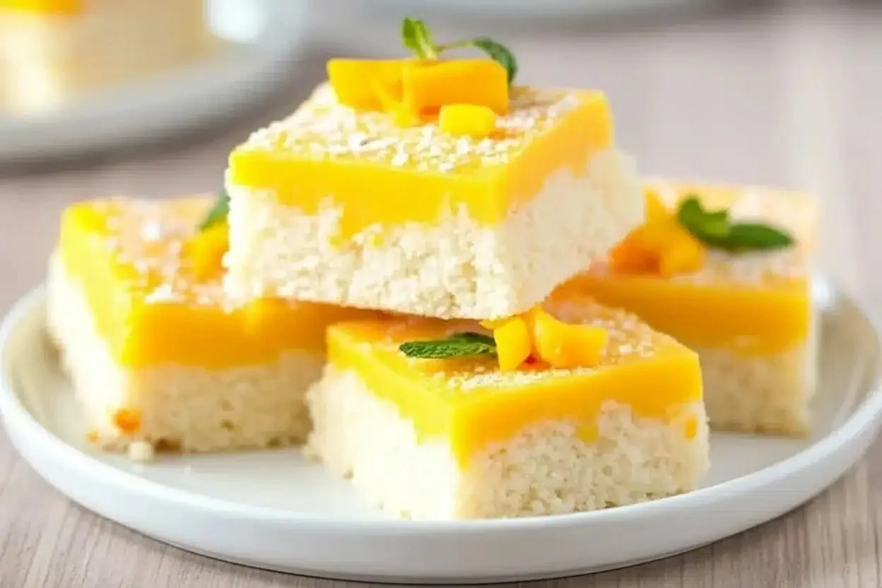 Delicious homemade mango coconut bars ready to be enjoyed