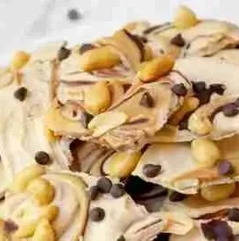 Peanut Butter Chocolate Frozen Yogurt Bark served on a plate