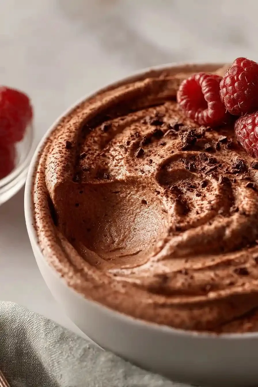 Delicious Simple Greek Yogurt Mousse served in a bowl topped with fruits