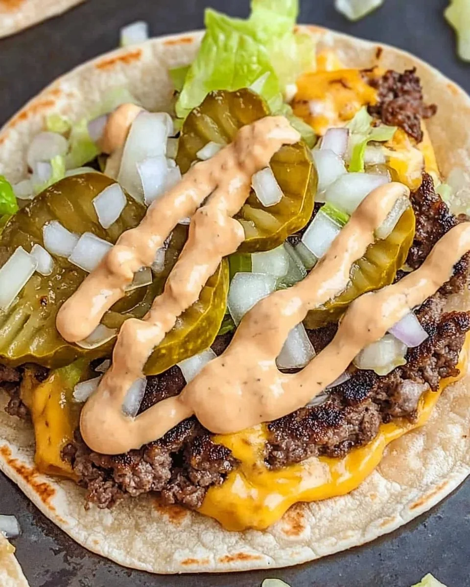 Delicious Smash Burger Tacos topped with fresh ingredients and served in a crispy shell.