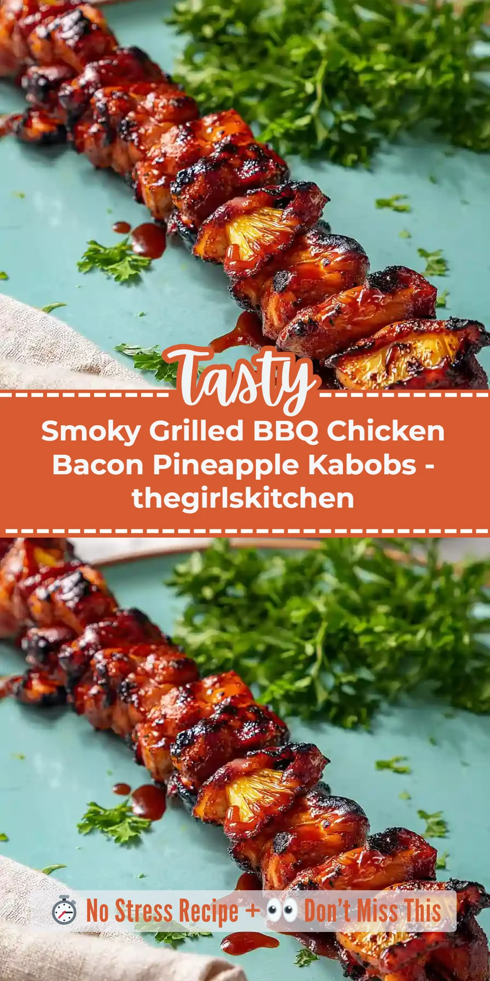 Smoky Grilled BBQ Chicken Bacon Pineapple Kabobs - thegirlskitchen