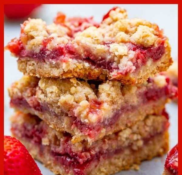 Deliciously baked Strawberry Butter Bars with fresh strawberries on top.