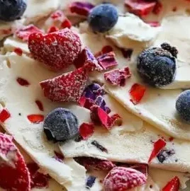 Homemade super easy frozen yogurt bark topped with fresh fruits