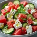 Fresh Watermelon Cucumber Feta Salad with vibrant colors and ingredients