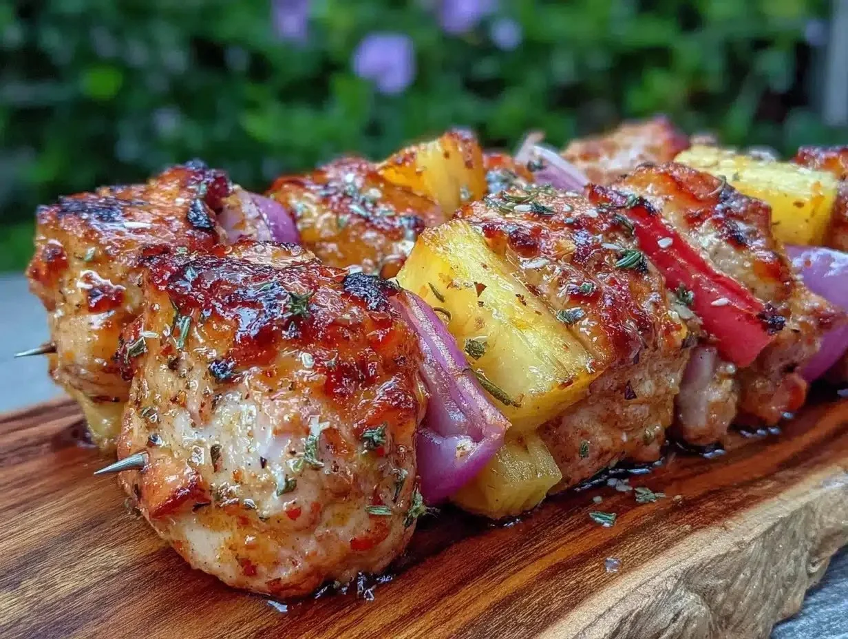 Spicy honey grilled chicken skewers for 4th of July