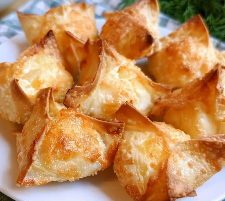 Air fryer pineapple cream cheese wontons with a crispy golden shell