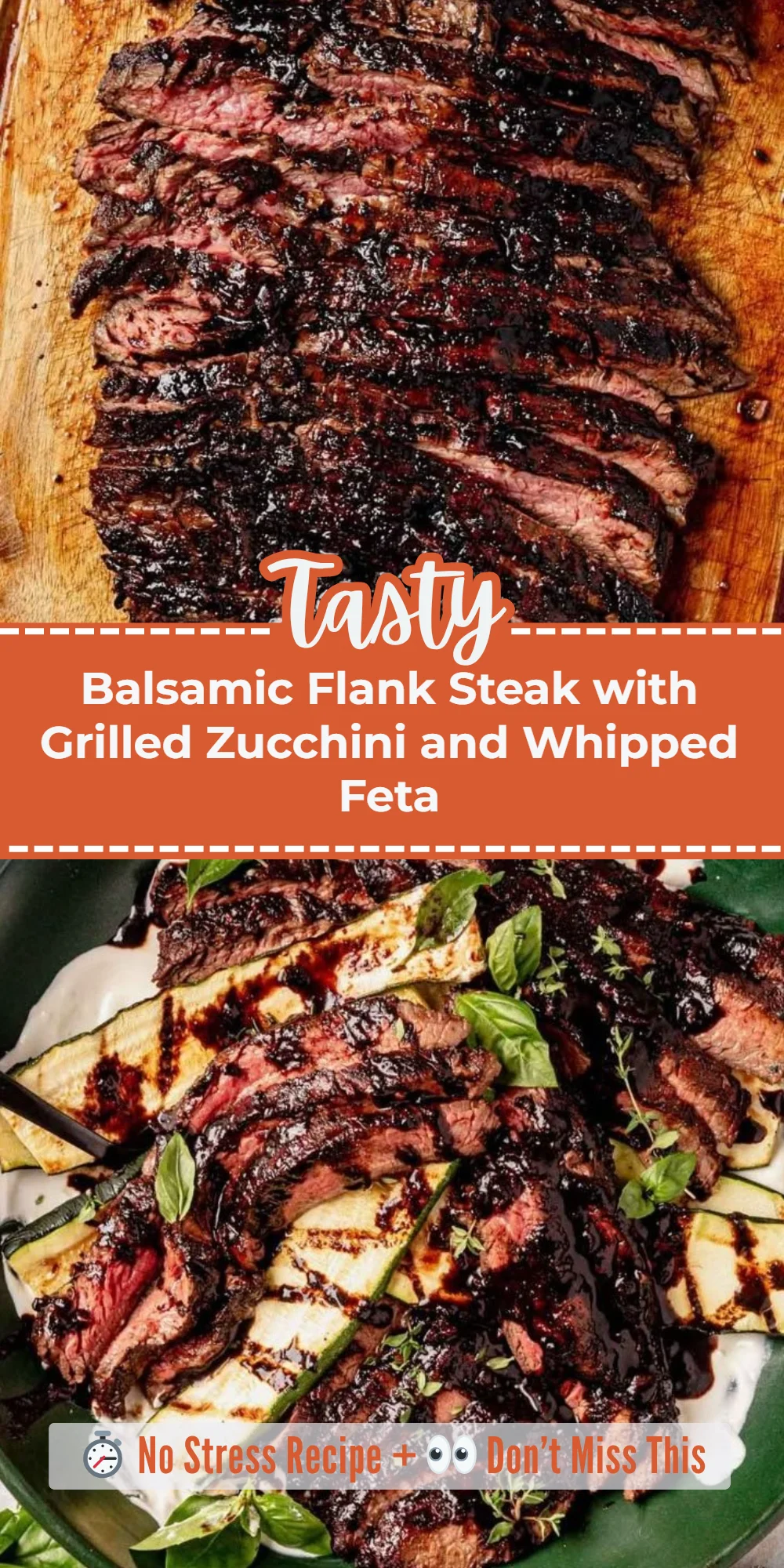 Balsamic Flank Steak with Grilled Zucchini and Whipped Feta