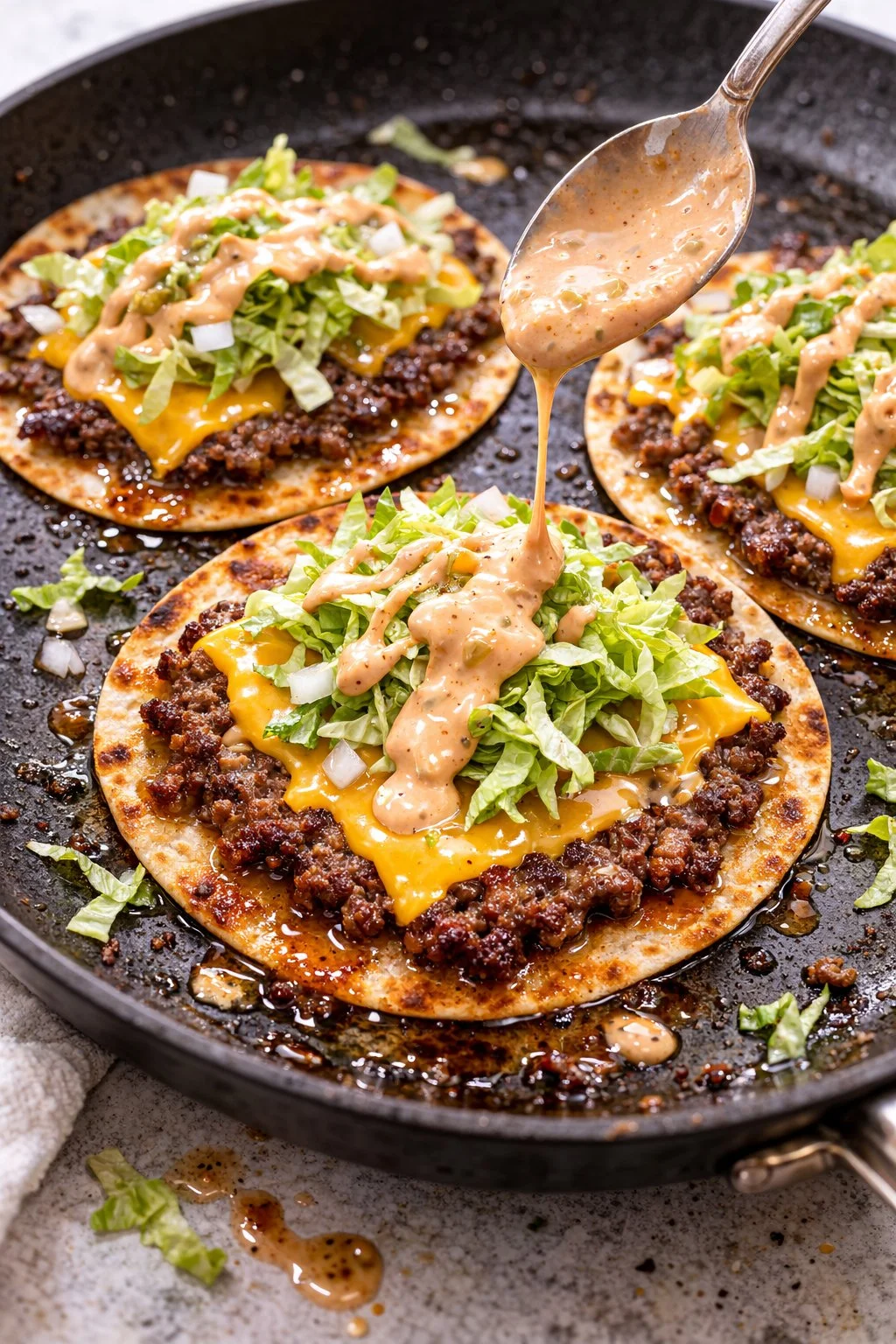 Delicious Big Mac Tacos featuring crispy smash burger flavors and fresh ingredients.