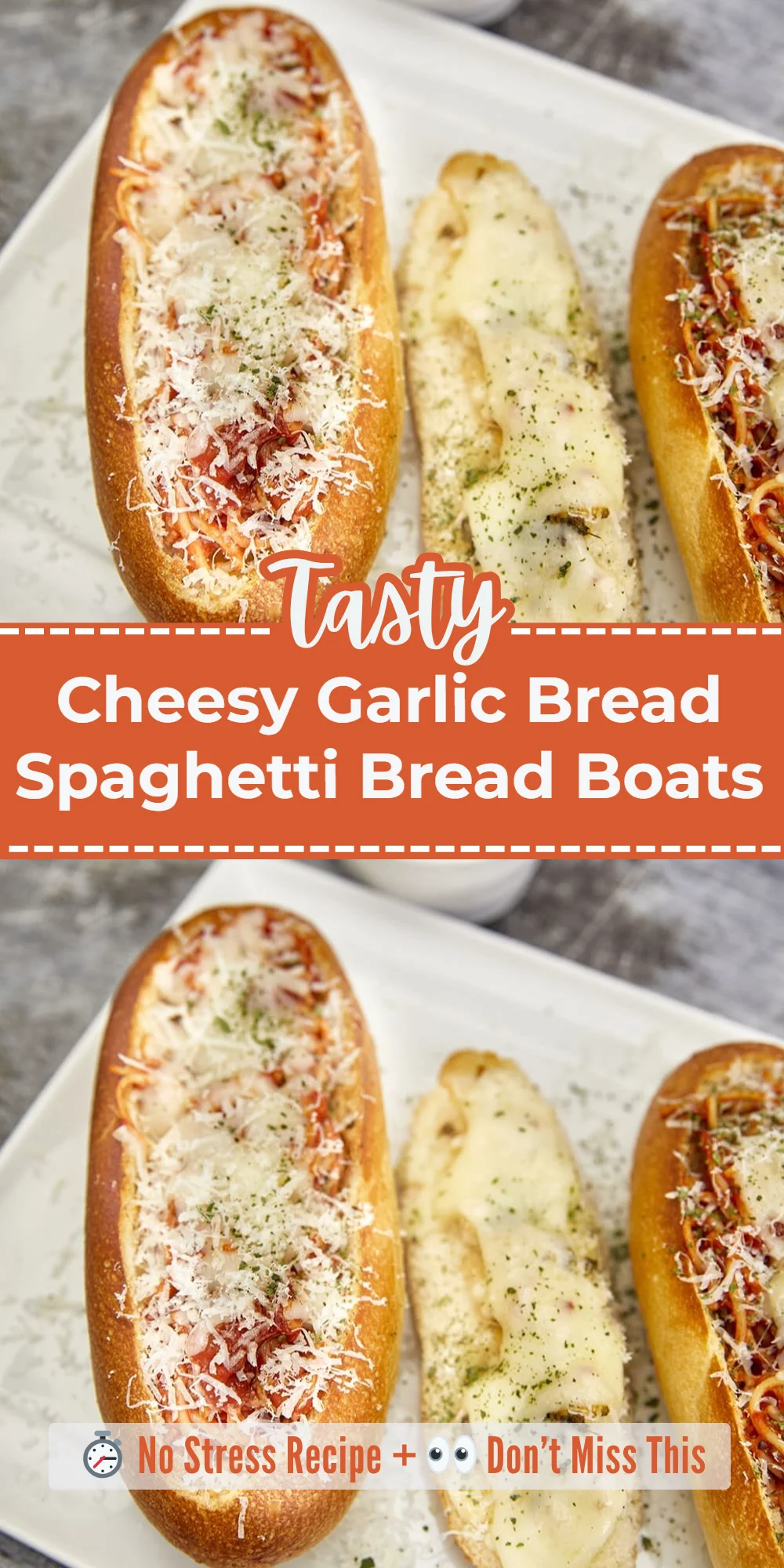 Cheesy Garlic Bread Spaghetti Bread Boats