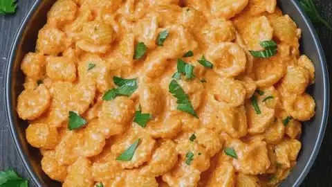 Creamy cottage cheese pasta sauce in a bowl served with pasta.