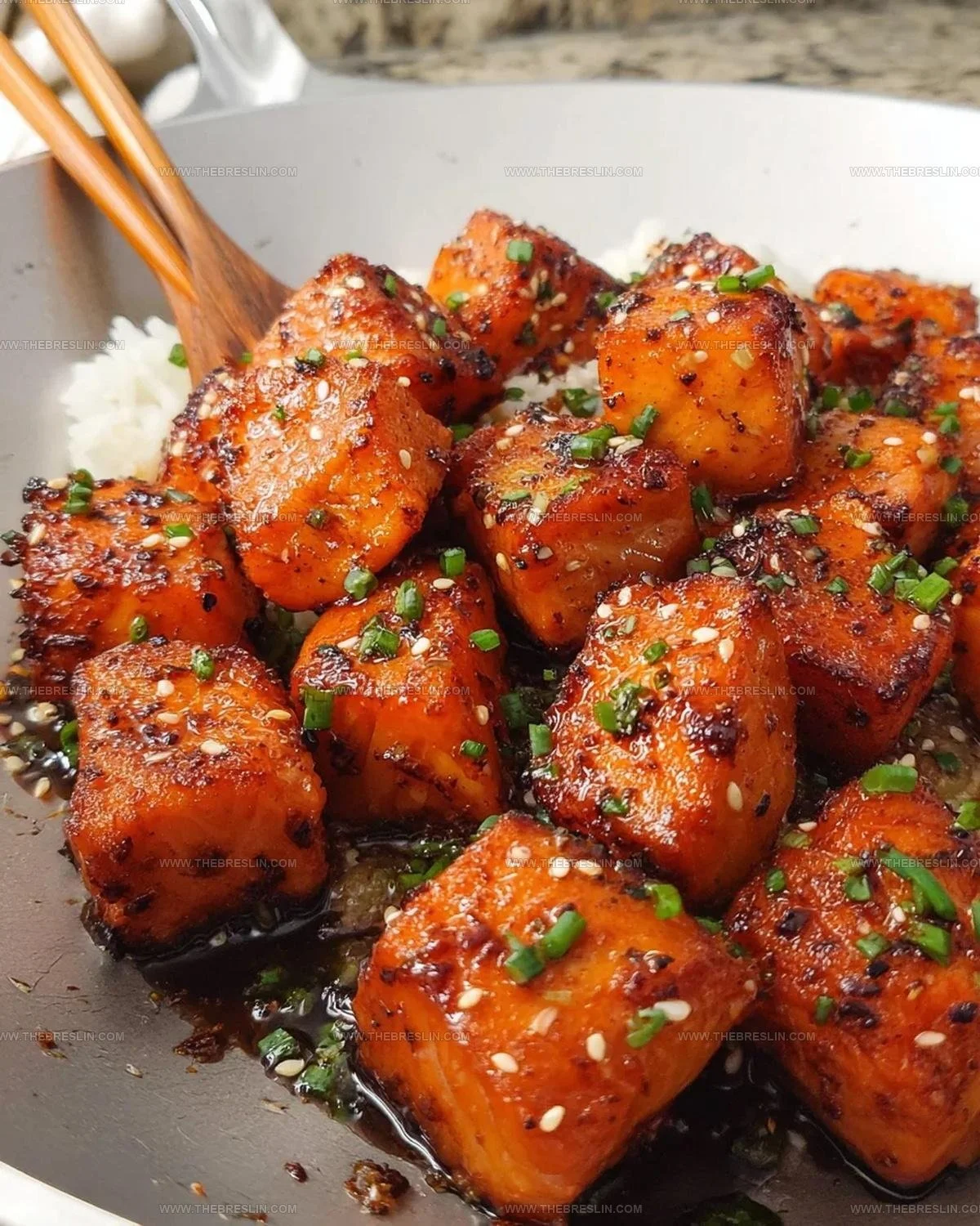 Crispy Skillet Honey Garlic Salmon Bites Recipe