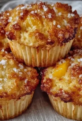 Delicious easy peach cobbler muffins with fresh peaches and cinnamon topping