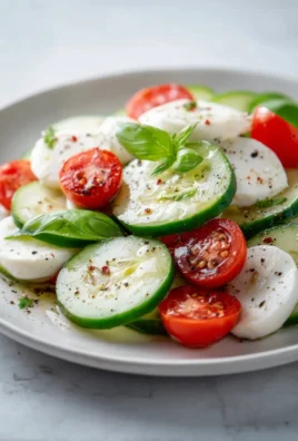 Fresh Cucumber Caprese Salad with mozzarella, tomatoes, and basil