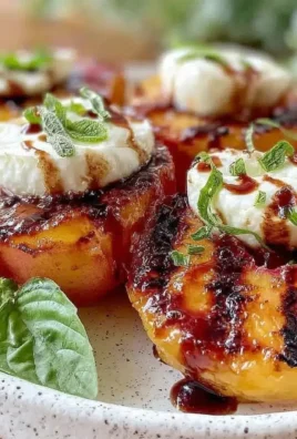 Freshly made Peach Caprese Salad with grilled peaches and balsamic glaze