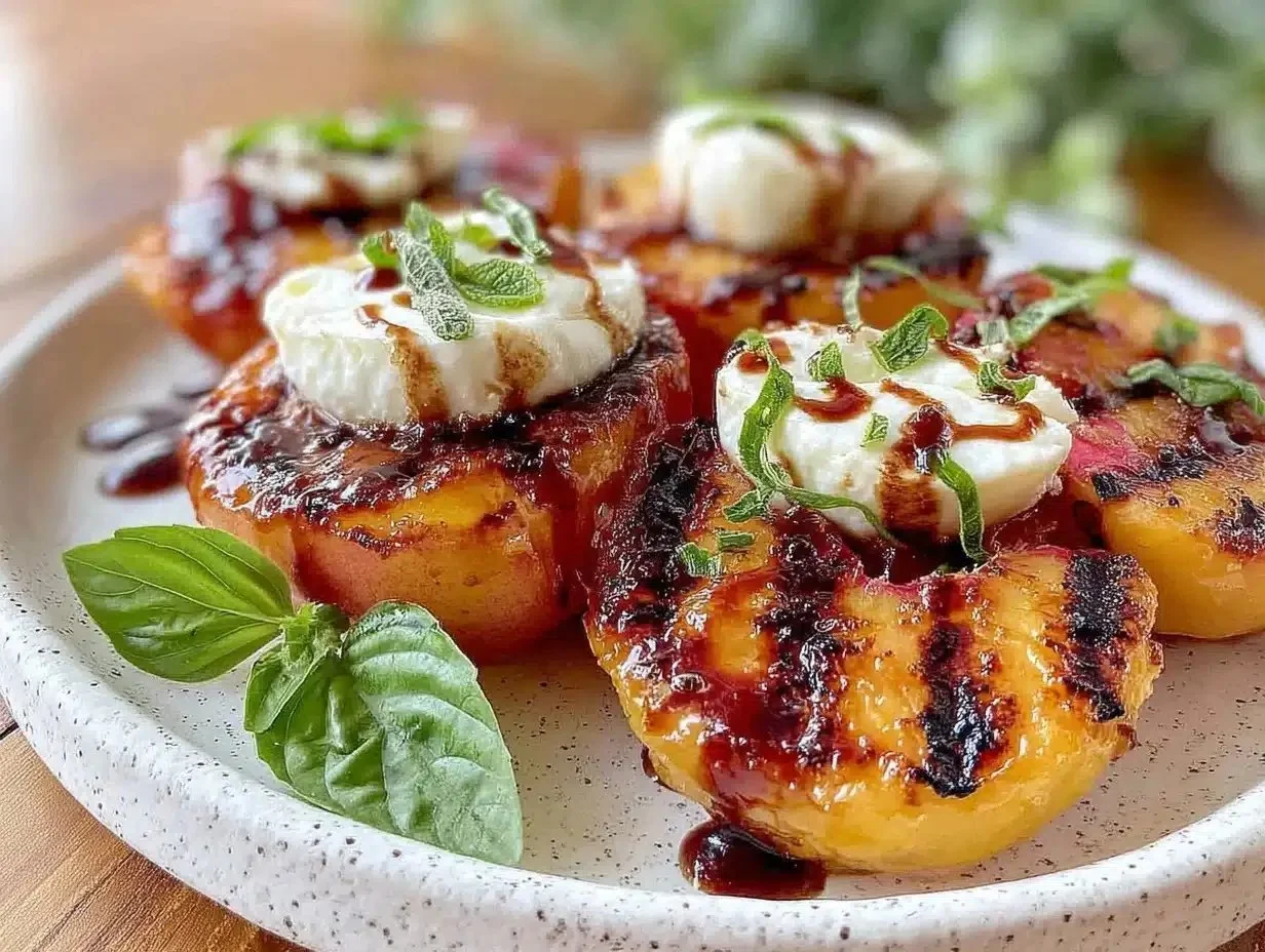 Fresh Grilled Peach Caprese Salad with Balsamic Glaze