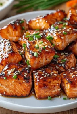Delicious honey garlic salmon bites glazed and ready to serve