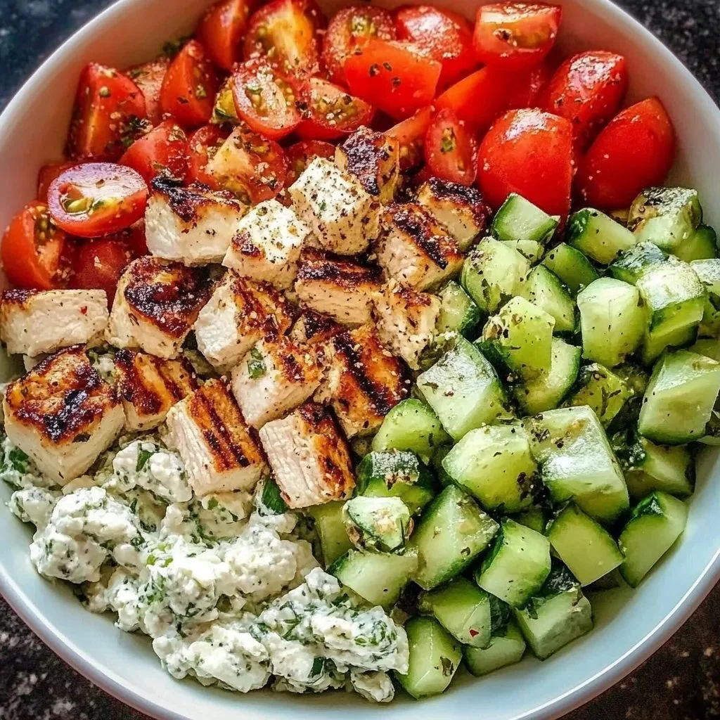 Delicious Greek Chicken Bowls with fresh ingredients and vibrant flavors.