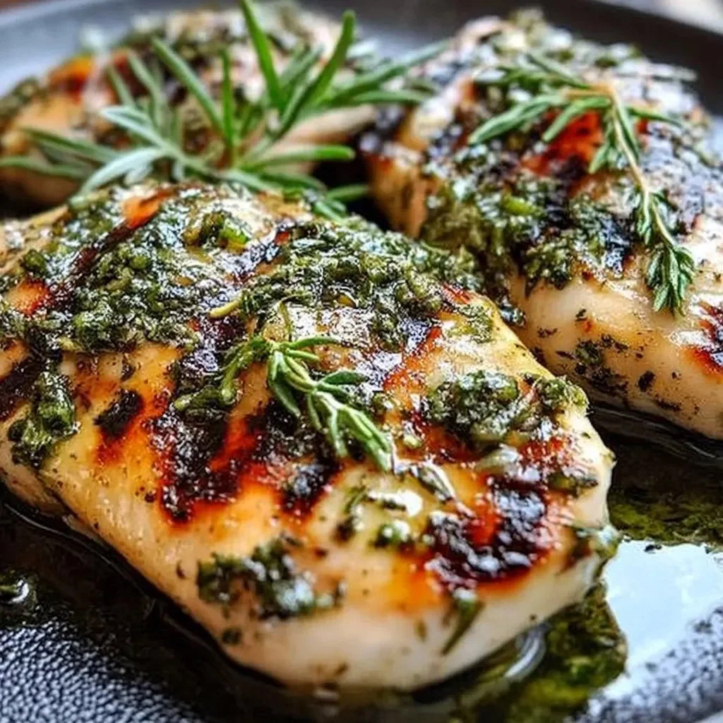 Herb-infused Tuscan grilled chicken served with fresh herbs and lemon.