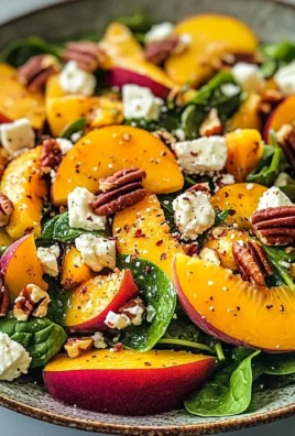 Delicious peach salad with fresh ingredients and vibrant colors.