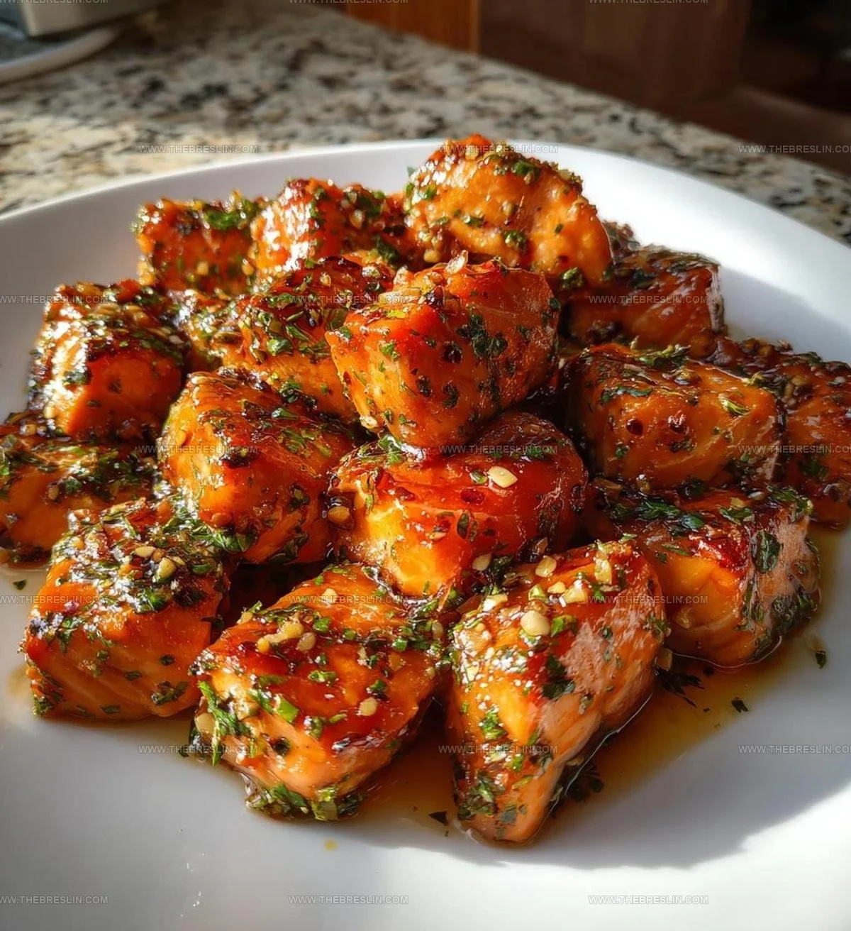 Oven Roasted Honey Garlic Salmon Bites Recipe