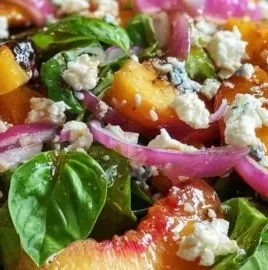Refreshing summer peach salad with vibrant ingredients and colors