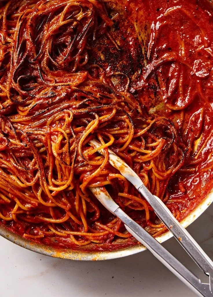 A plate of spaghetti inspired by the thriller 'Spaghetti of the Assassin'.