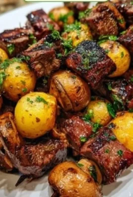 Grilled steak kabobs with colorful vegetables on skewers