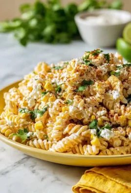 Delicious elote pasta salad with Greek yogurt, garnished with fresh herbs and vegetables