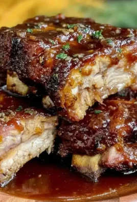 Delicious tender oven-baked ribs with BBQ sauce ready to be served