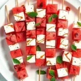 Delicious watermelon feta skewers on a platter, perfect for summer appetizers.