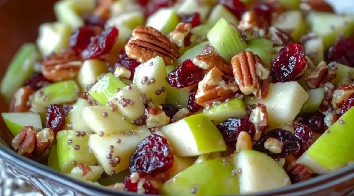 Fresh apple salad with greens, nuts, and a light dressing