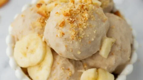 Delicious Banana Cream Pie Ninja Creami Protein Ice Cream in a bowl
