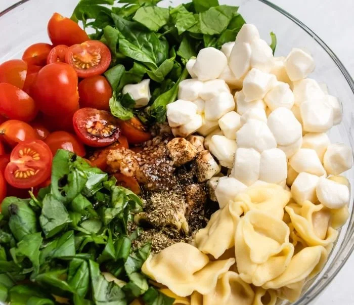 Delicious Caprese Tortellini Salad with fresh ingredients