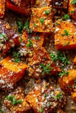 Bowl of Garlic Parmesan Roasted Sweet Potatoes garnished with herbs