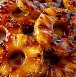 Deliciously grilled pineapple slices on a plate