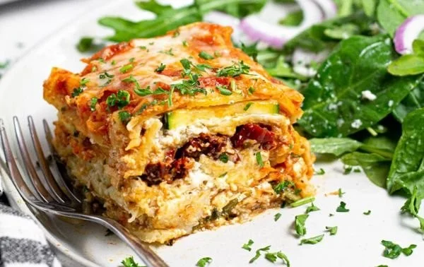 Delicious Mediterranean Lasagna with fresh herbs and vegetables
