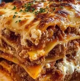 Delicious homemade quick and easy lasagna ready to serve for dinner