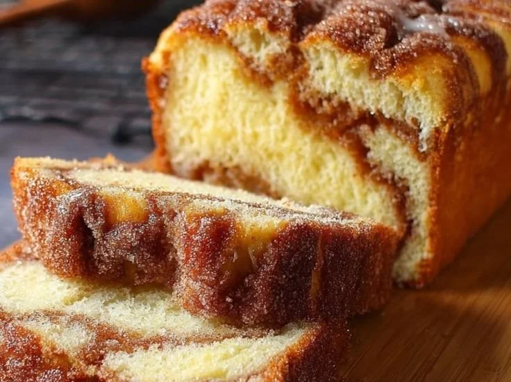 Freshly baked Cinnamon Sugar Bread with a golden crust and sweet topping.