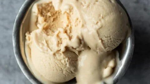 Creamy vegan protein ice cream made with silken tofu in a bowl